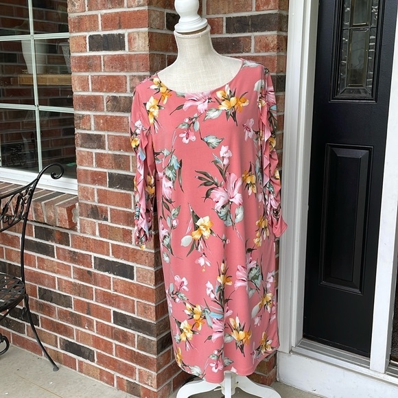 Cato Garnet Rose Floral Print‎ Long Sleeve Dress - Picture 1 of 8